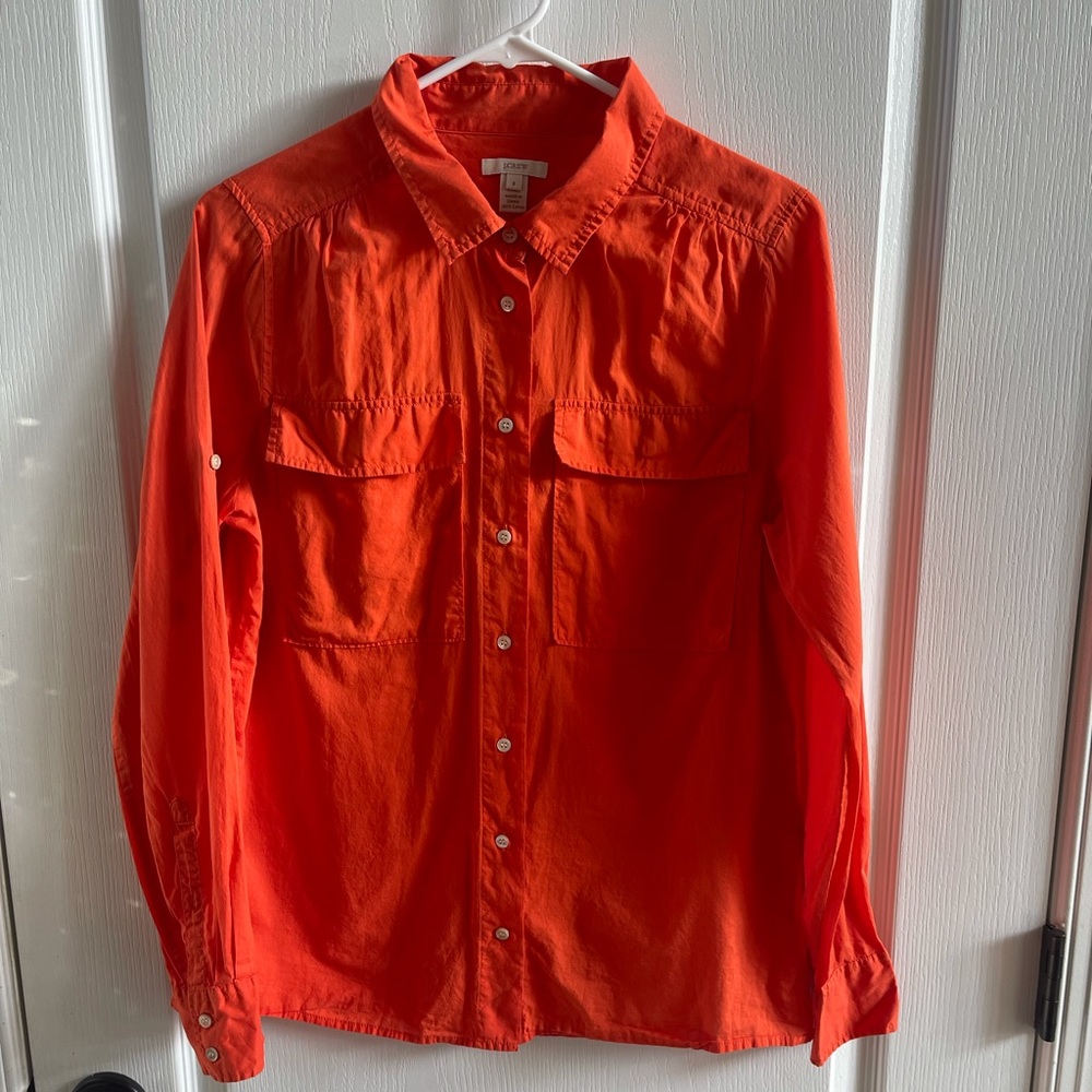 J. Crew | 100% Cotton | Long Sleeve Button Down Blouse | Size 8 | Orange